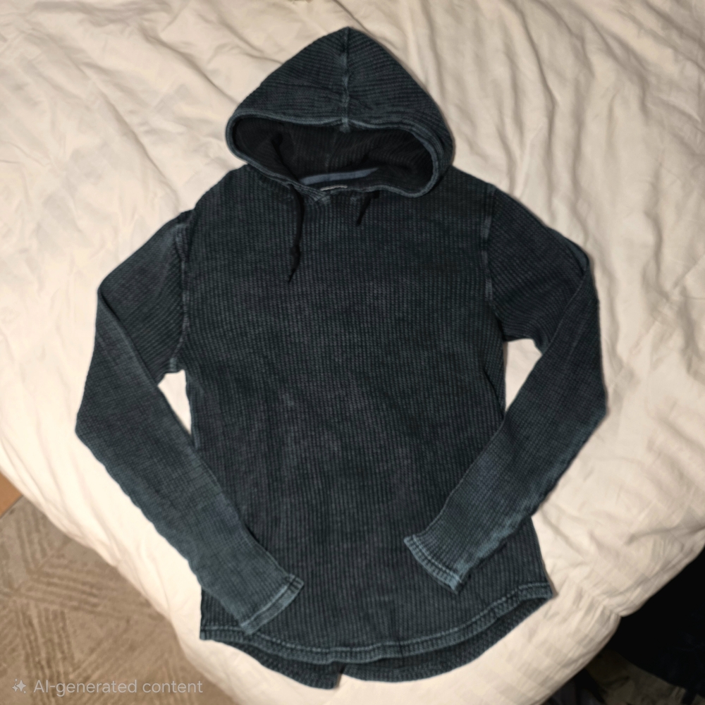 Buckle Black Waffle Knit Hoodie | Washed Blue/Grey | Size Medium